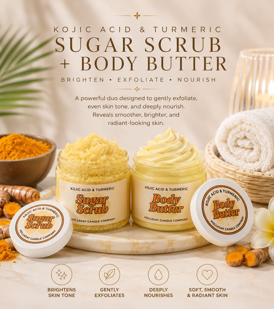 KOJIC ACID + TURMERIC LUXE BODY DUO | SUGAR SCRUB + BODY BUTTER